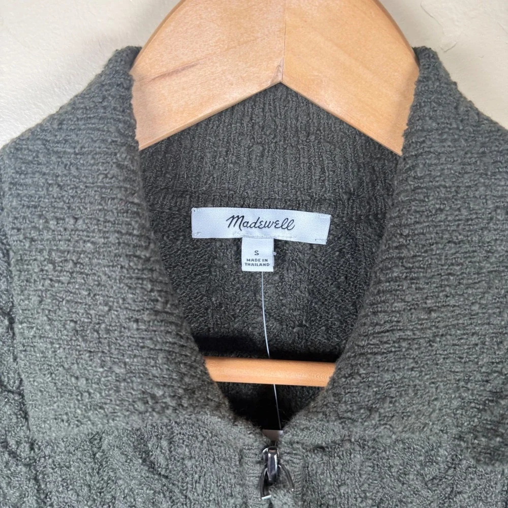 NWT Madewell Cable-Knit Zip Cardigan Womens Small Olive Green Classic Preppy